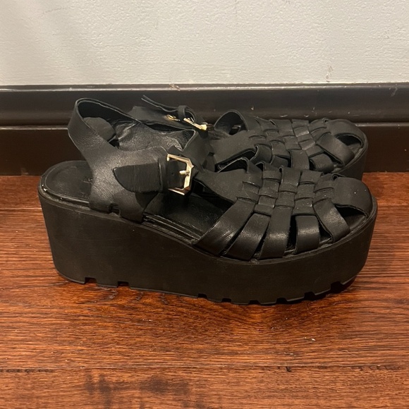 WINDSOR SMITH WOMEN’S LEATHER BLOCK PLATFORM SANDALS, SIZE US 7, BLACK - Picture 1 of 14